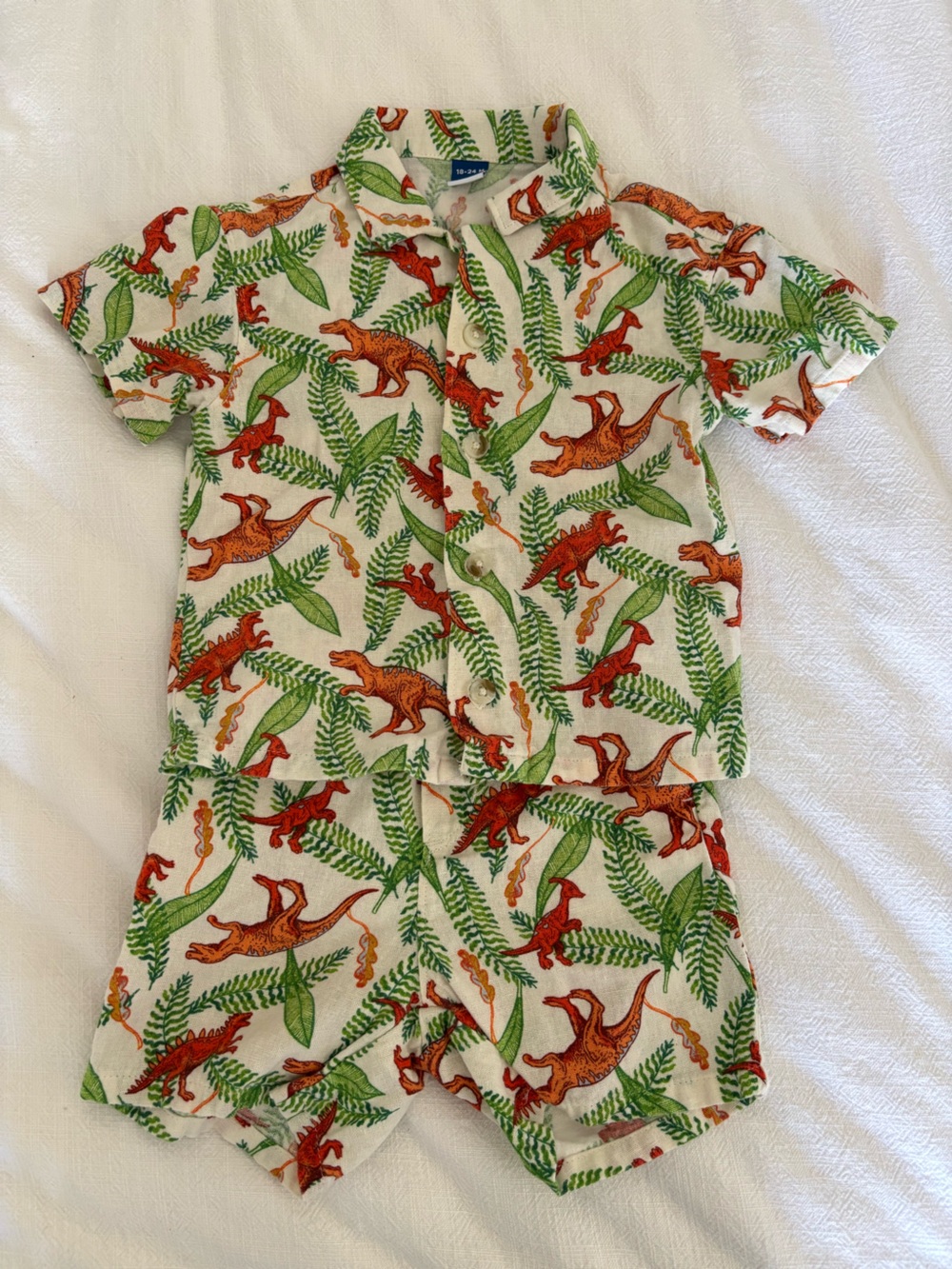 Old Navy Orange Dino Print Kids Shorts with Green Leaf Pattern